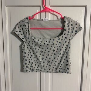 Floral Print Crop Top - Gray
